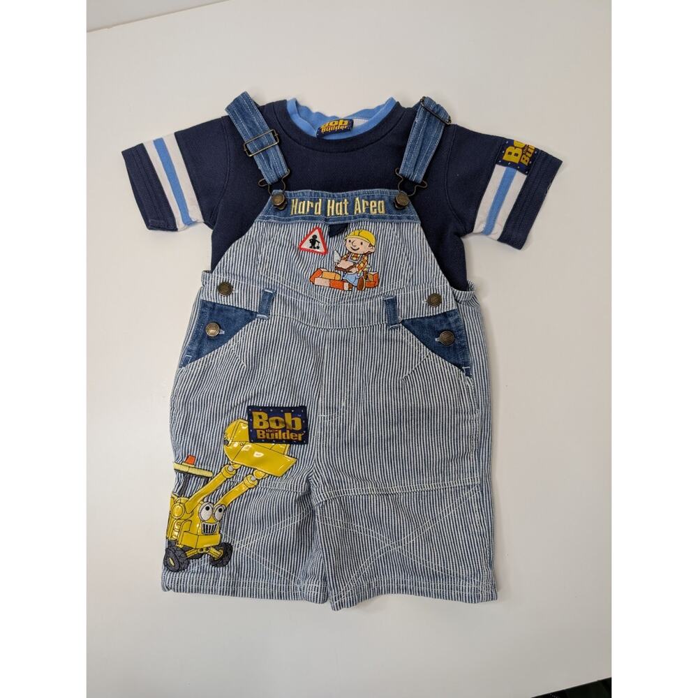 Vintage Bob The Builder Denim Bib Overalls Shorts Toddler 3T Nick Jr 90s Y2K
